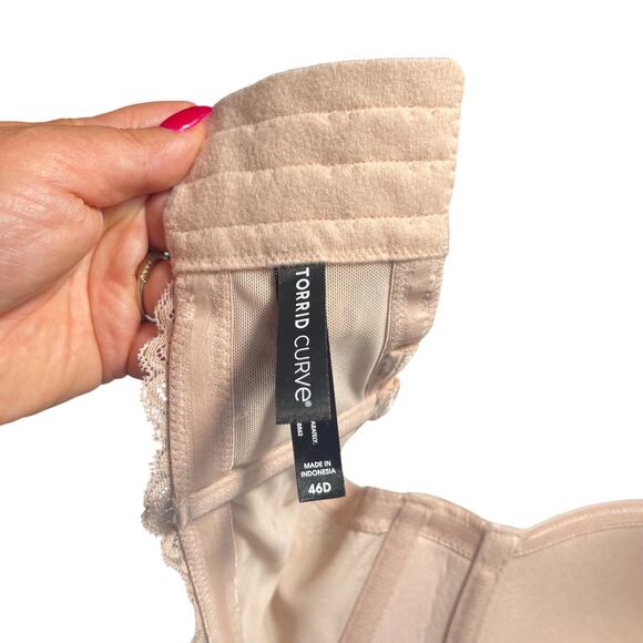 Torrid Curve Strapless Nude Beige Lace Lightly Lined Support Bra 46D Wide Band - Picture 4 of 6
